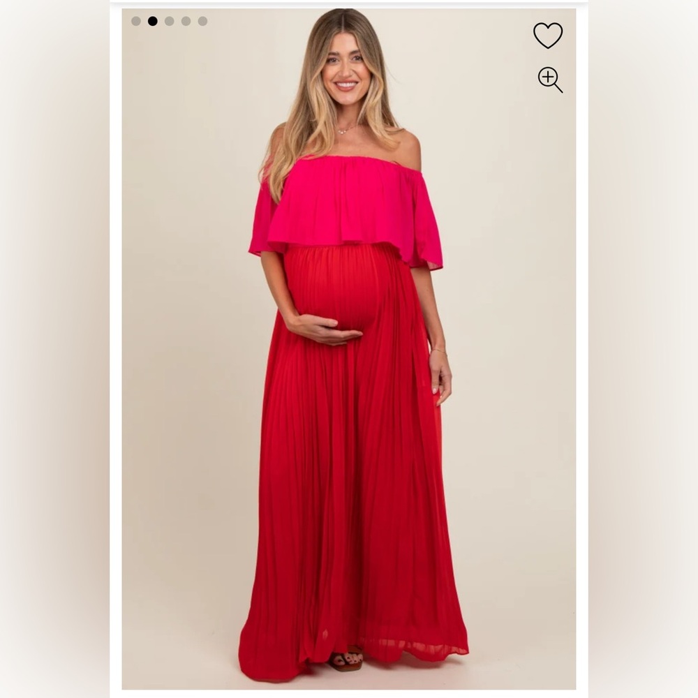 NEVER WORN Pink & Red Pleated Off-Shoulder Maternity Dress